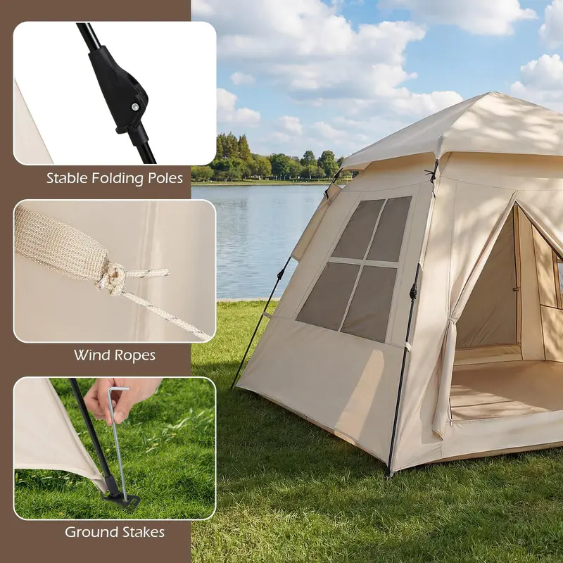 4-Person Camping Tent with Rainfly – Dual Doors, Mesh Windows, Portable Carry Bag