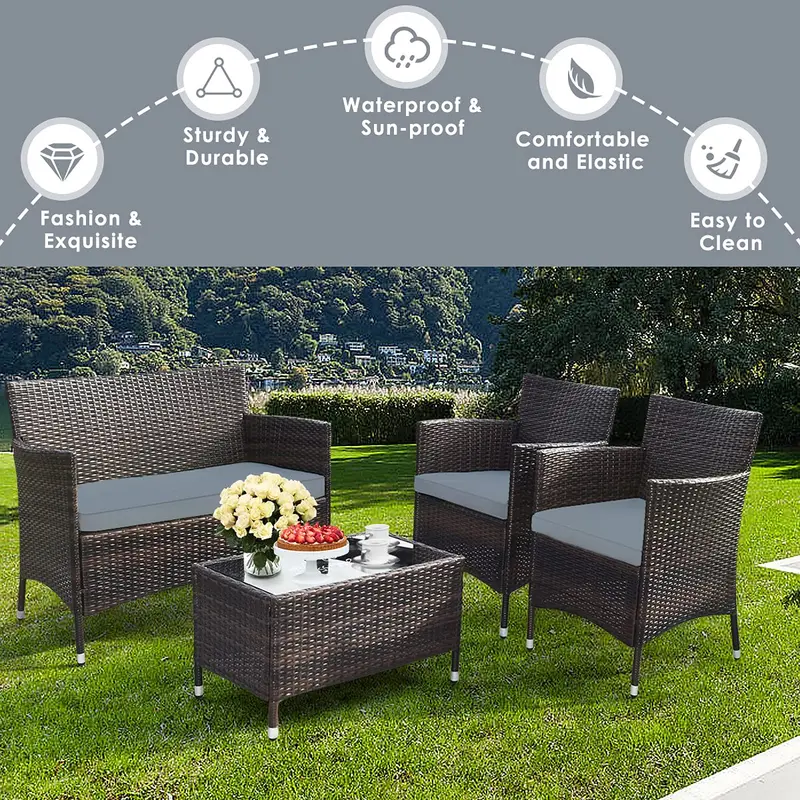 4-Piece All-Weather Rattan Patio Furniture Set