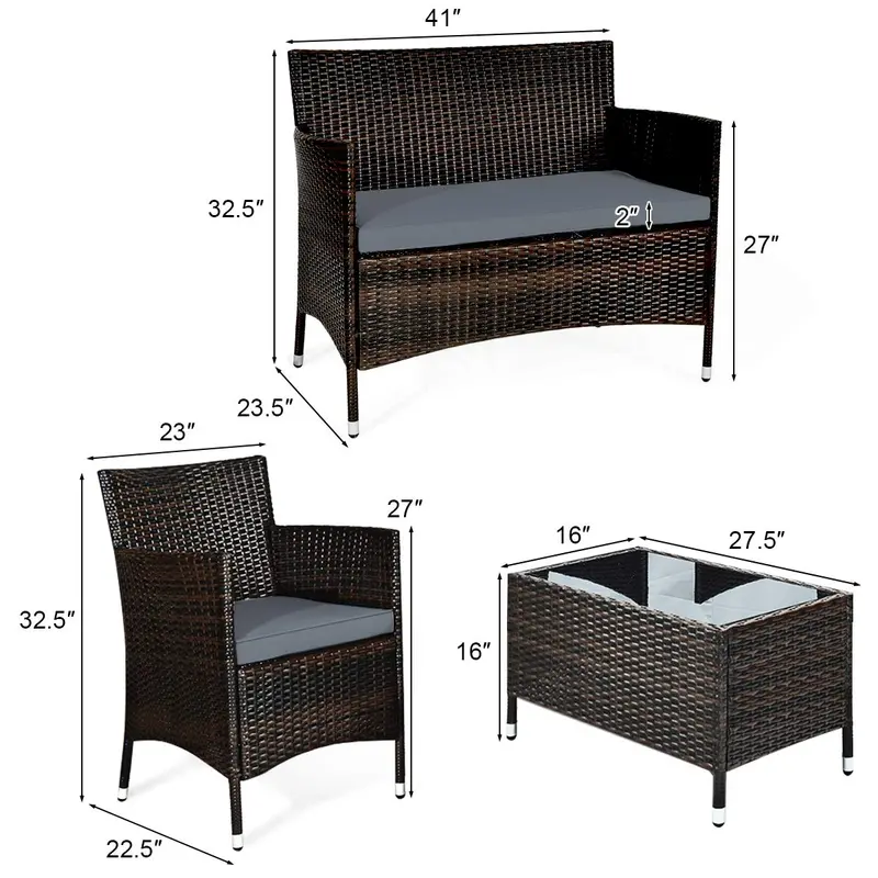4-Piece All-Weather Rattan Patio Furniture Set