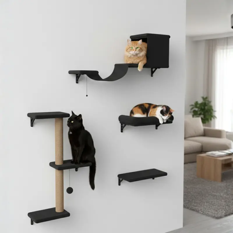 4-Piece Cat Wall Shelf Set – Includes Scratcher, Cozy Bed, and Play Platforms