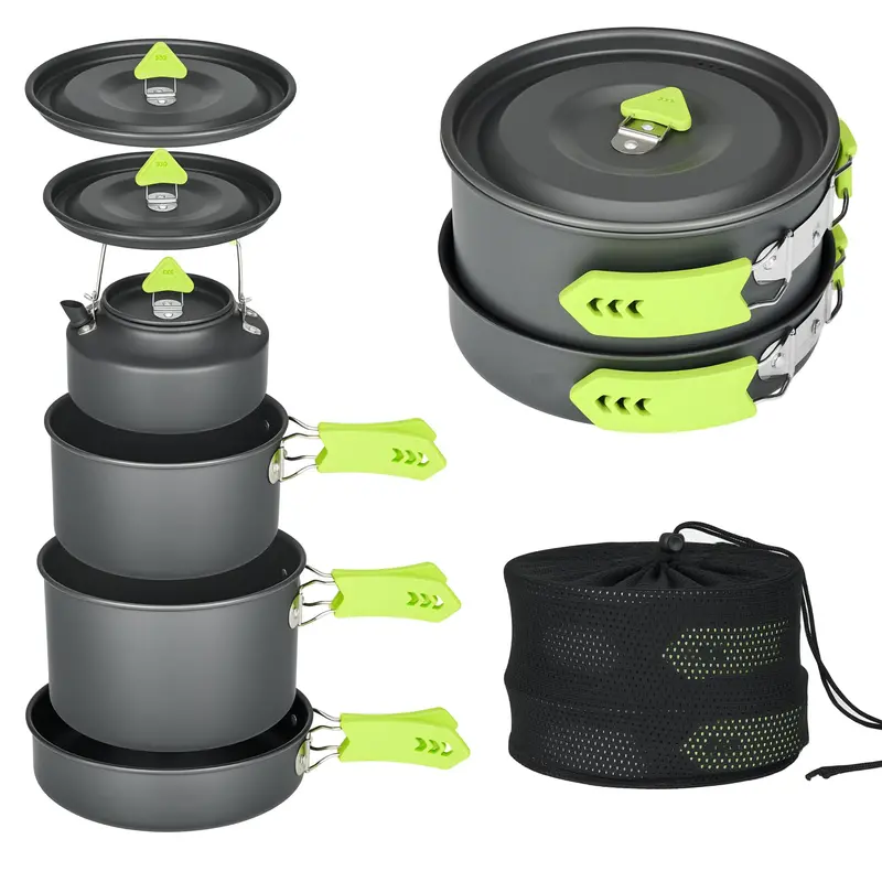 4-Piece Lightweight Aluminum Camping Cookware – Compact Set with Kettle for 2–4 Campers