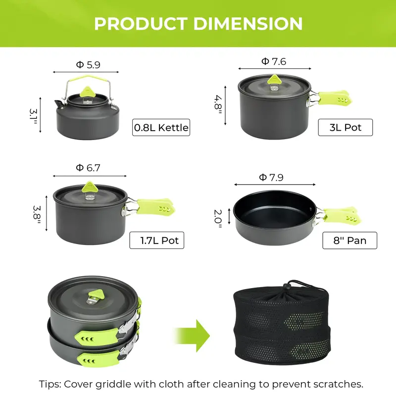 4-Piece Lightweight Aluminum Camping Cookware – Compact Set with Kettle for 2–4 Campers 2