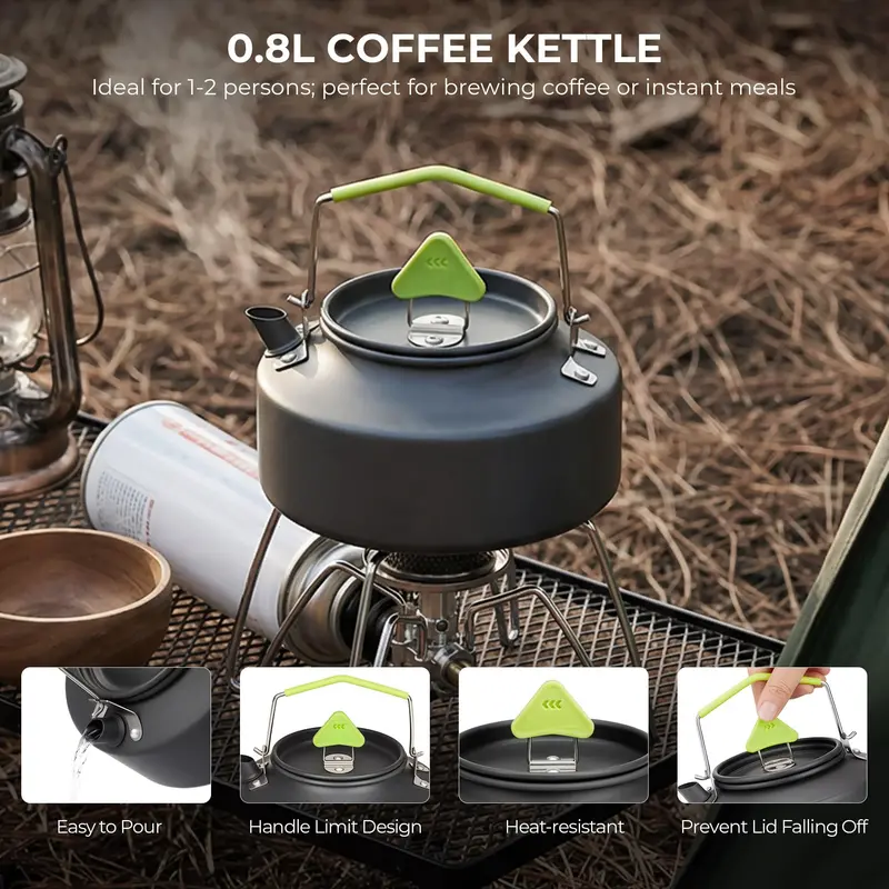 4-Piece Lightweight Aluminum Camping Cookware – Compact Set with Kettle for 2–4 Campers