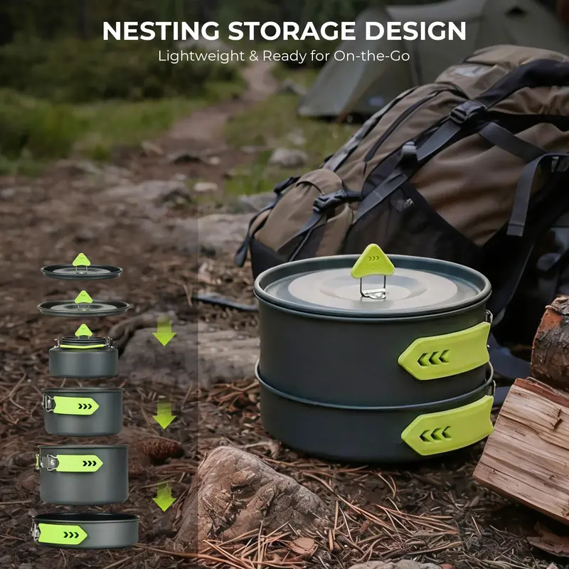 4-Piece Lightweight Aluminum Camping Cookware – Compact Set with Kettle for 2–4 Campers