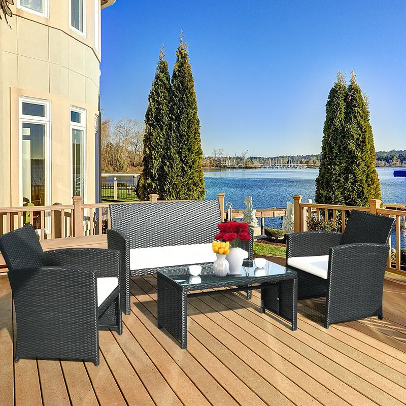 4-Piece Rattan Patio Conversation Set – Modern Outdoor Sofa Collection 2