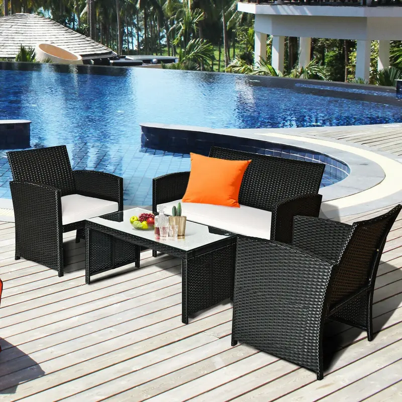 4-Piece Rattan Patio Conversation Set – Modern Outdoor Sofa Collection