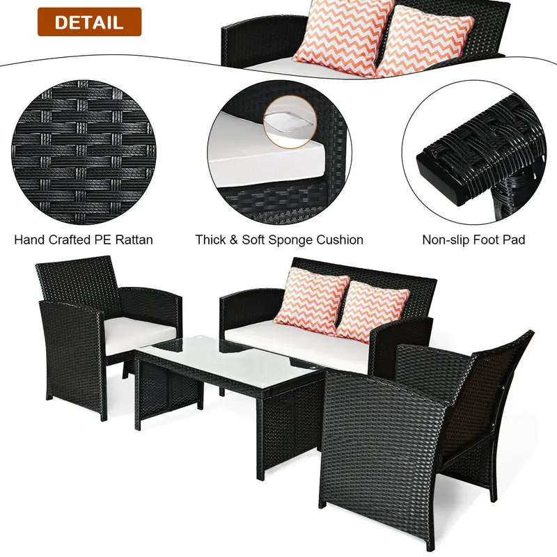 4-Piece Rattan Patio Conversation Set – Modern Outdoor Sofa Collection