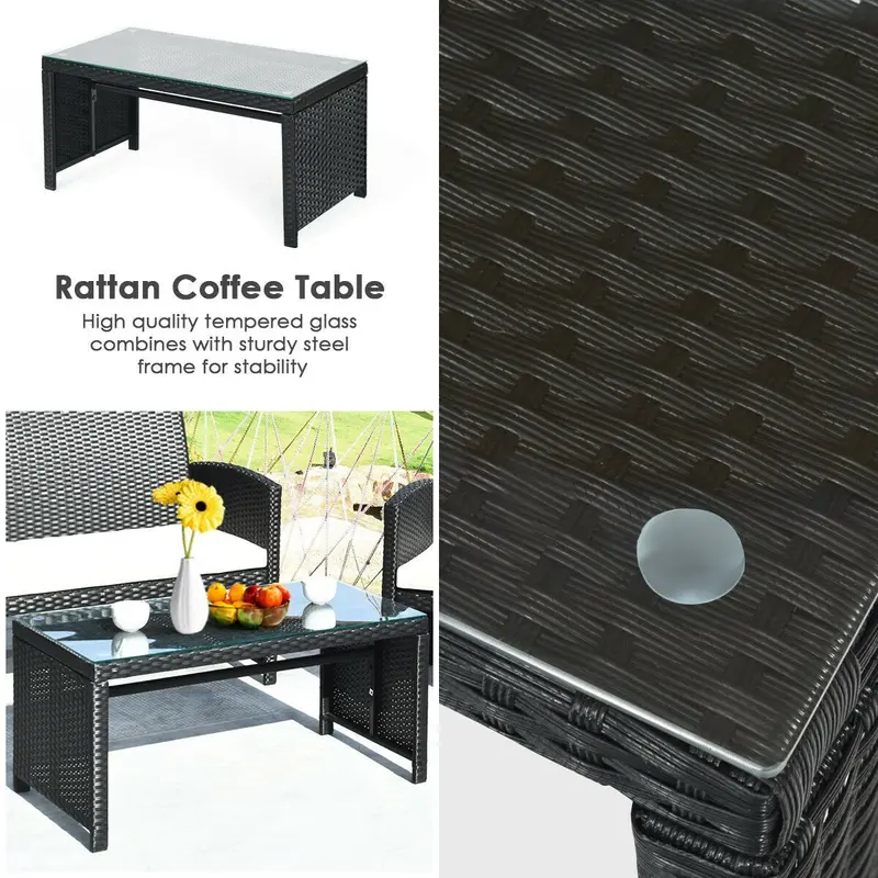 4-Piece Rattan Patio Conversation Set – Modern Outdoor Sofa Collection