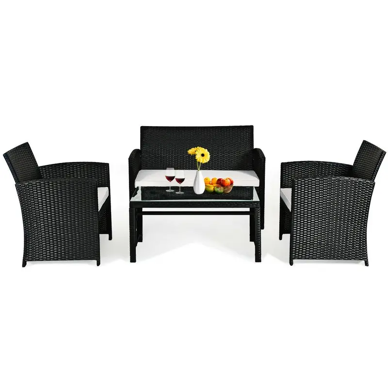 4-Piece Rattan Patio Conversation Set – Modern Outdoor Sofa Collection