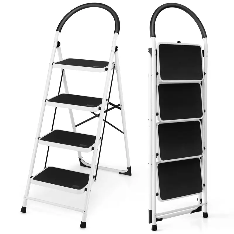 4-Tier Folding Step Stool – Compact Aluminum Ladder with Wide Non-Slip Steps and Ergonomic Grip