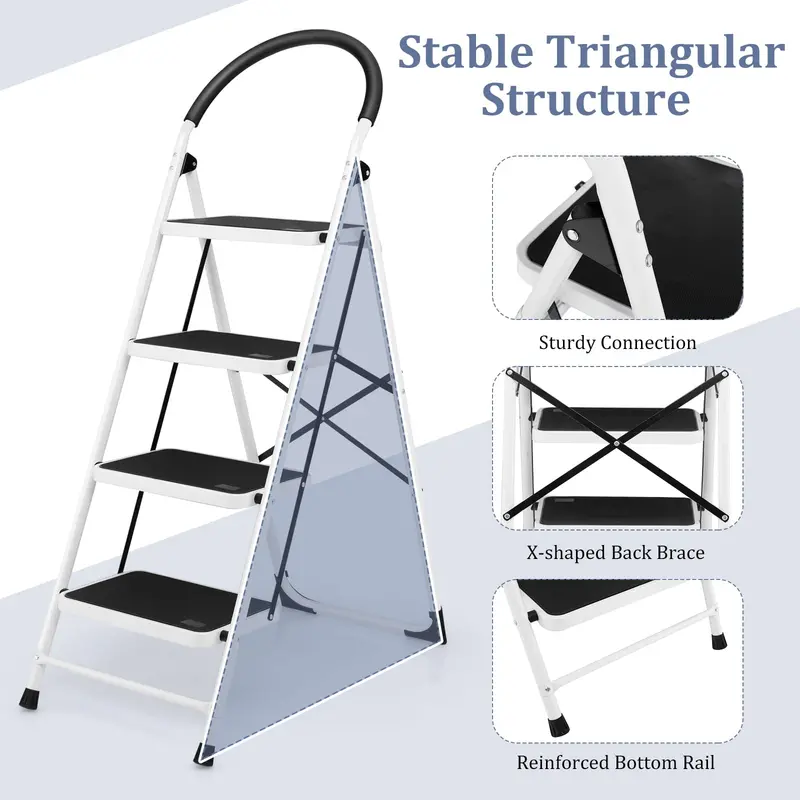 4-Tier Folding Step Stool – Compact Aluminum Ladder with Wide Non-Slip Steps and Ergonomic Grip 2