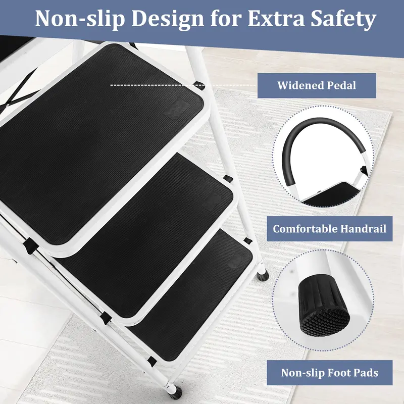 4-Tier Folding Step Stool – Compact Aluminum Ladder with Wide Non-Slip Steps and Ergonomic Grip