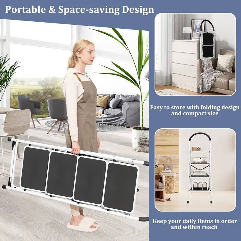4-Tier Folding Step Stool – Compact Aluminum Ladder with Wide Non-Slip Steps and Ergonomic Grip