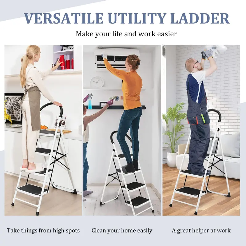 4-Tier Folding Step Stool – Compact Aluminum Ladder with Wide Non-Slip Steps and Ergonomic Grip