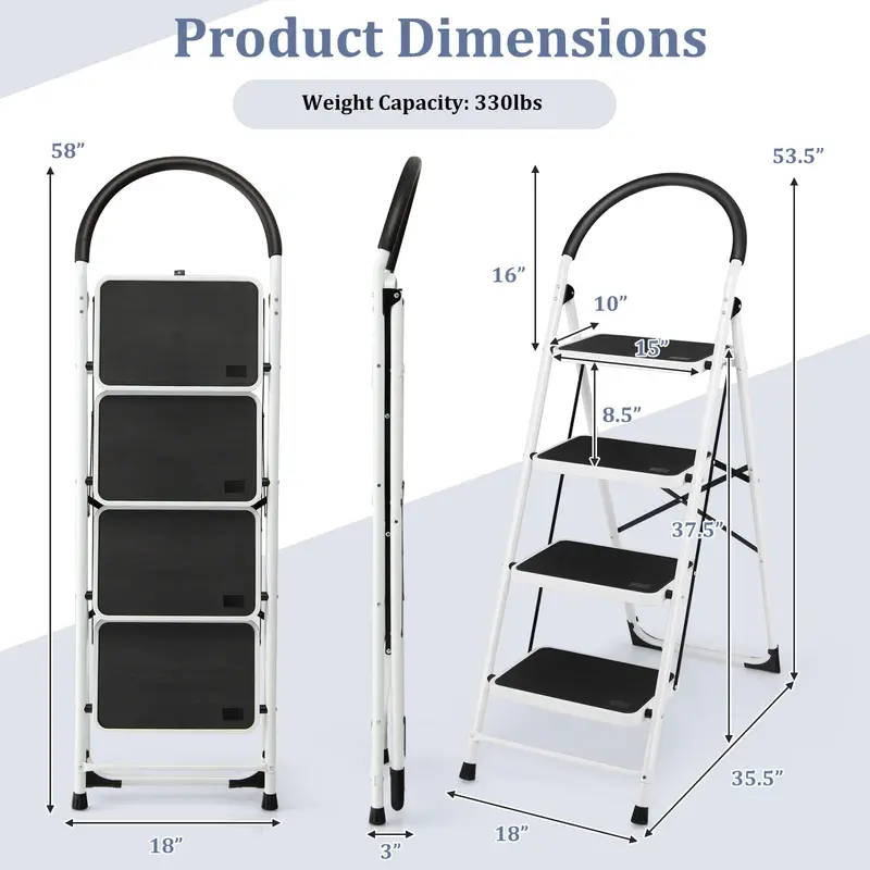 4-Tier Folding Step Stool – Compact Aluminum Ladder with Wide Non-Slip Steps and Ergonomic Grip
