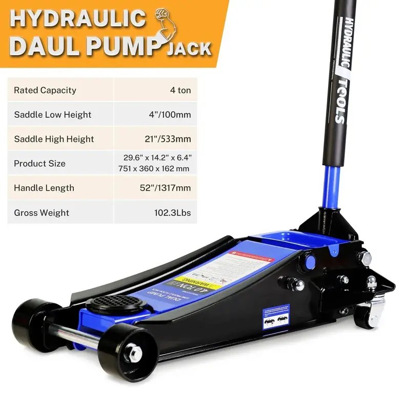 4-Ton Low-Profile Floor Jack – Heavy-Duty Trolley Lift with Dual Pump Pistons (4"–21" Range, 8000 lbs Capacity)