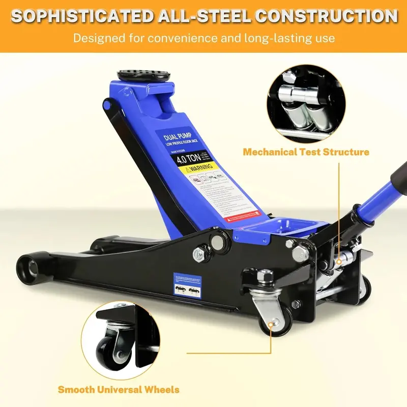 4-Ton Low-Profile Floor Jack – Heavy-Duty Trolley Lift with Dual Pump Pistons (4"–21" Range, 8000 lbs Capacity)