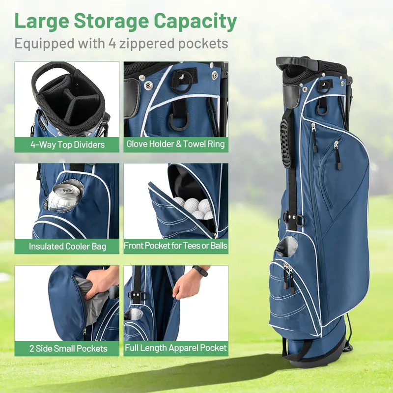 4-Way Divided Lightweight Golf Stand Bag with Integrated Accessories 2