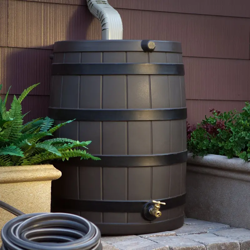 40-Gallon Rain Barrel with Textured Oak Finish and Reinforced Ribs