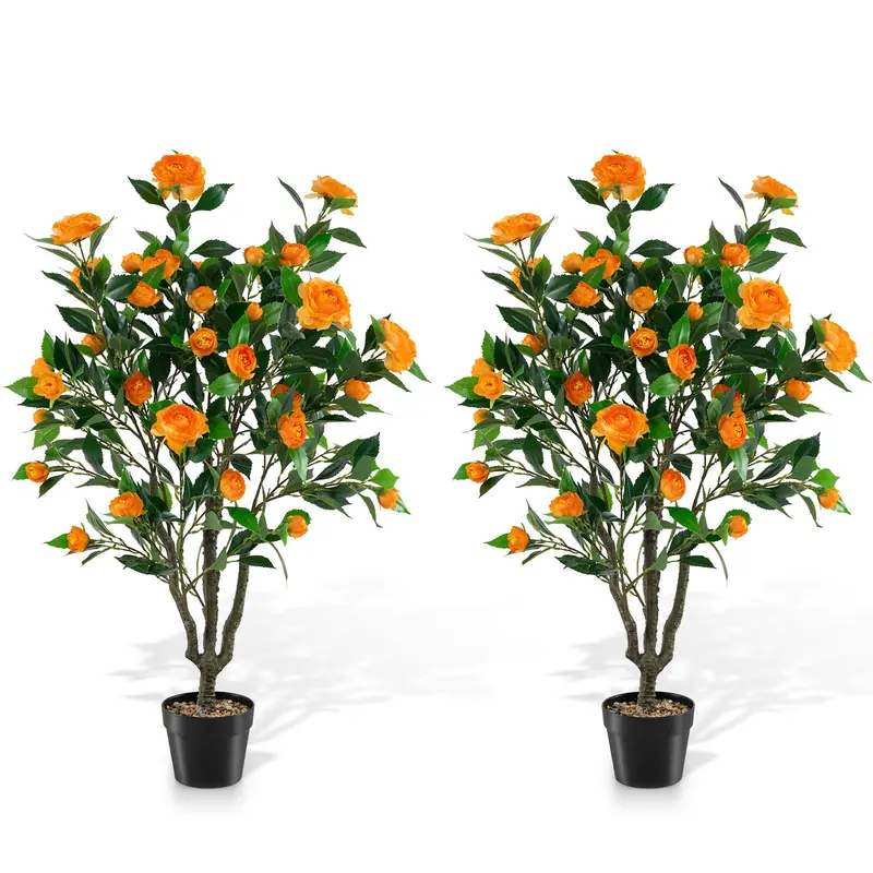 40-Inch LED-Illuminated Artificial Camellia Tree in Cement-Filled Planter (Sold as Half-Pack) 2