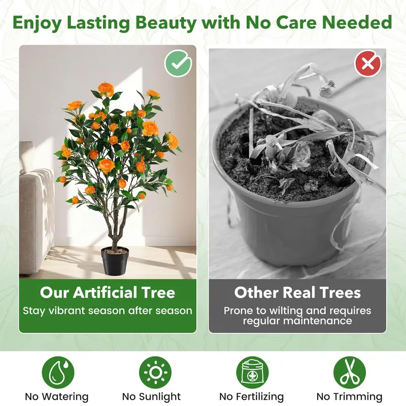 40-Inch LED-Illuminated Artificial Camellia Tree in Cement-Filled Planter (Sold as Half-Pack)