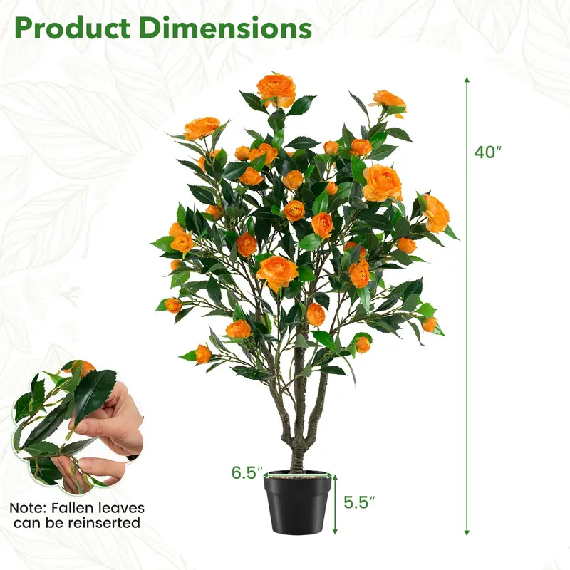 40-Inch LED-Illuminated Artificial Camellia Tree in Cement-Filled Planter (Sold as Half-Pack)