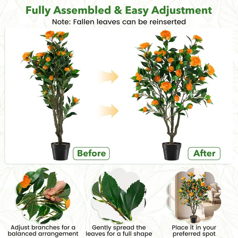 40-Inch LED-Illuminated Artificial Camellia Tree in Cement-Filled Planter (Sold as Half-Pack)