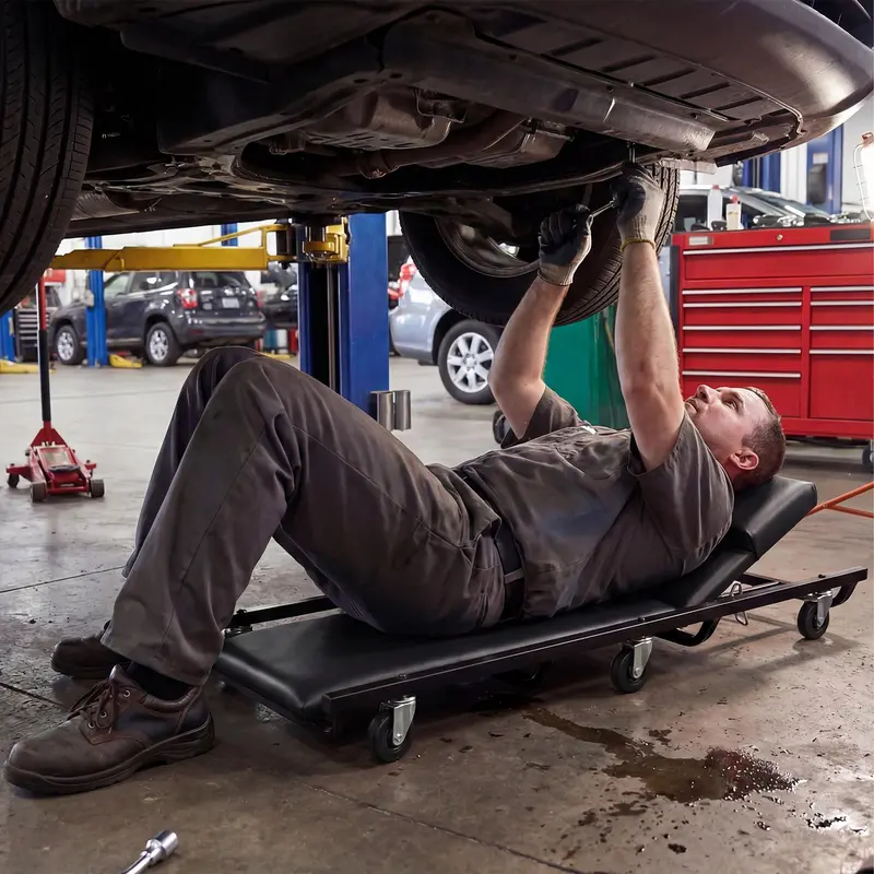 40-Inch Padded Rolling Mechanic Creeper with Height-Adjustable Backrest and Headrest