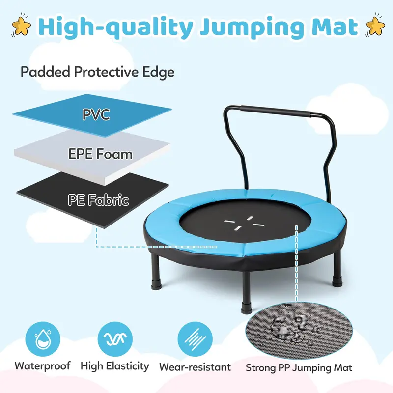 40-Inch Trampoline with Safety Pad & Foam Handlebar – Compact Bouncing Solution