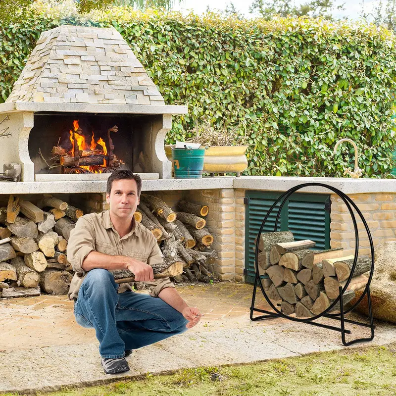 41-Inch Tubular Steel Log Hoop – Heavy-Duty Firewood Holder for Indoor Fireplaces or Outdoor Pits