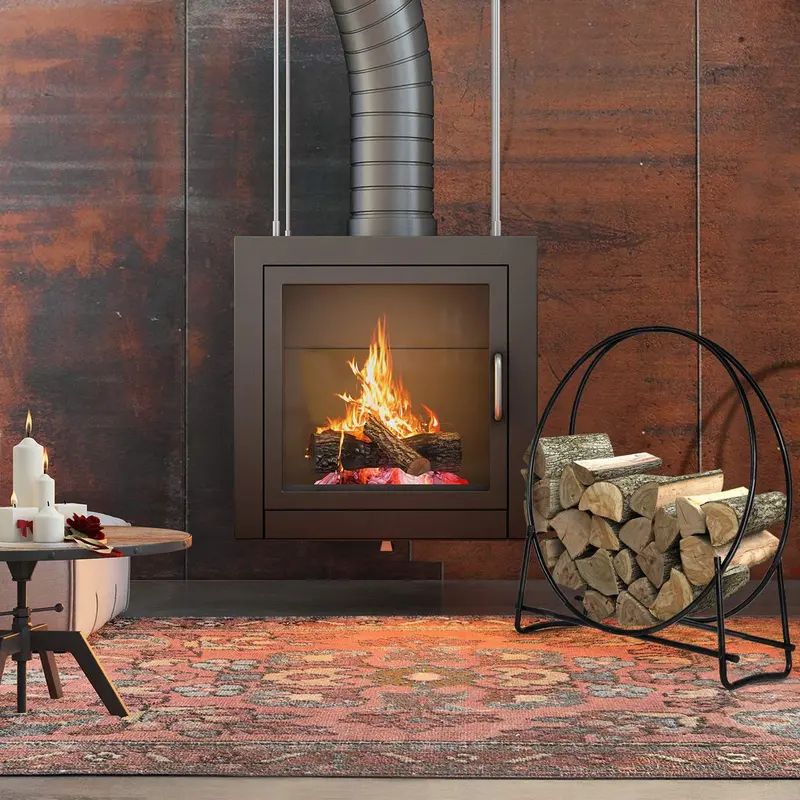 41-Inch Tubular Steel Log Hoop – Heavy-Duty Firewood Holder for Indoor Fireplaces or Outdoor Pits