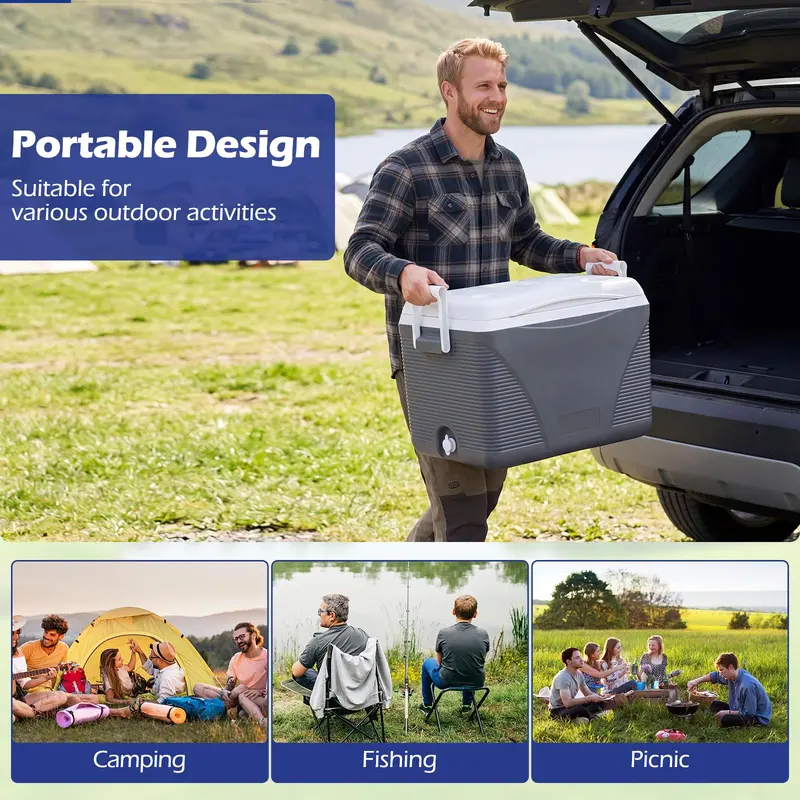 43.3-Quart Portable Hard Cooler – Heavy-Duty Insulated Ice Chest with Four Cup Holders & Rugged Handles