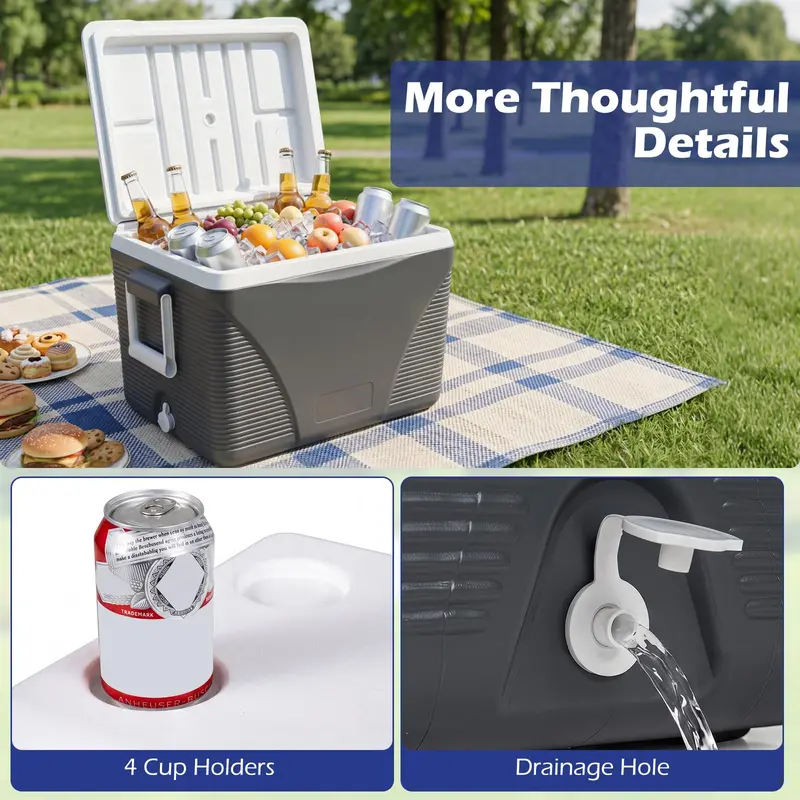43.3-Quart Portable Hard Cooler – Heavy-Duty Insulated Ice Chest with Four Cup Holders & Rugged Handles