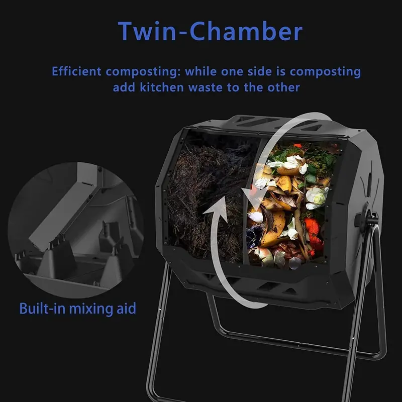 43-Gallon Dual-Chamber Compost Tumbler with Enhanced Aeration, BPA-Free Construction, and Sturdy Steel Frame – Blue Door 2