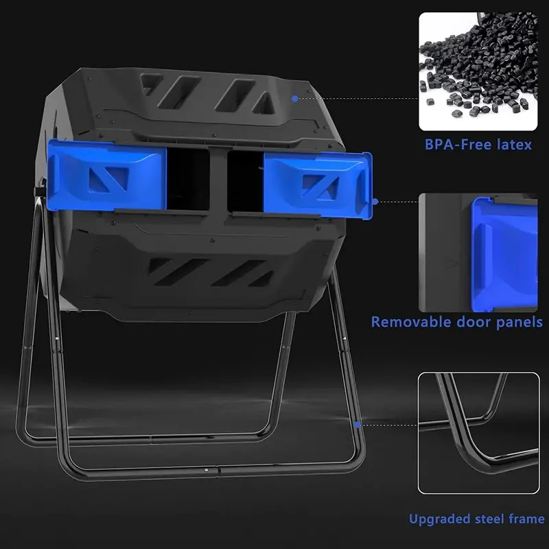 43-Gallon Dual-Chamber Compost Tumbler with Enhanced Aeration, BPA-Free Construction, and Sturdy Steel Frame – Blue Door