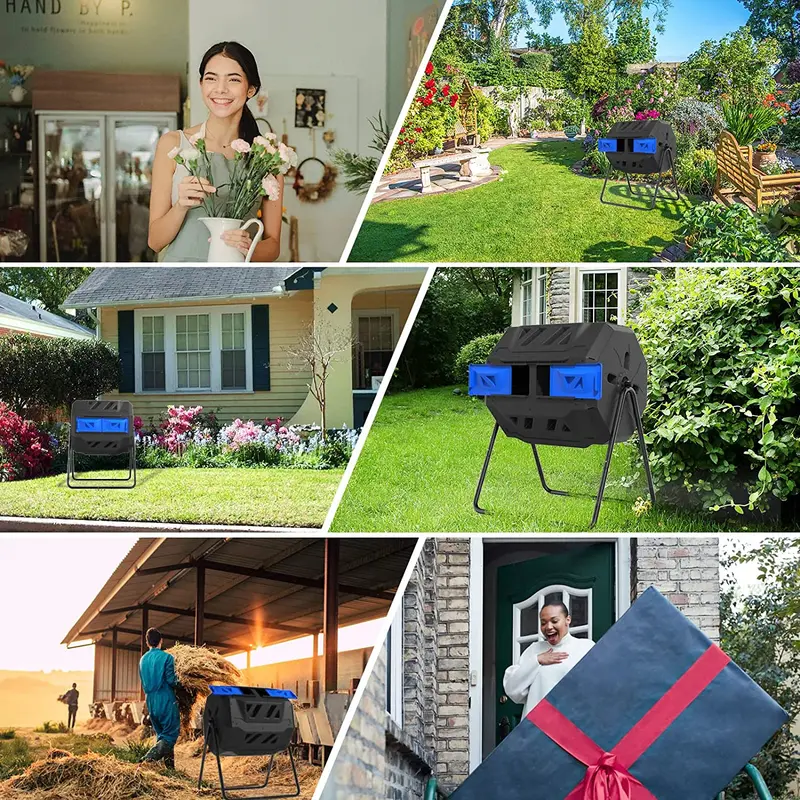 43-Gallon Dual-Chamber Compost Tumbler with Enhanced Aeration, BPA-Free Construction, and Sturdy Steel Frame – Blue Door