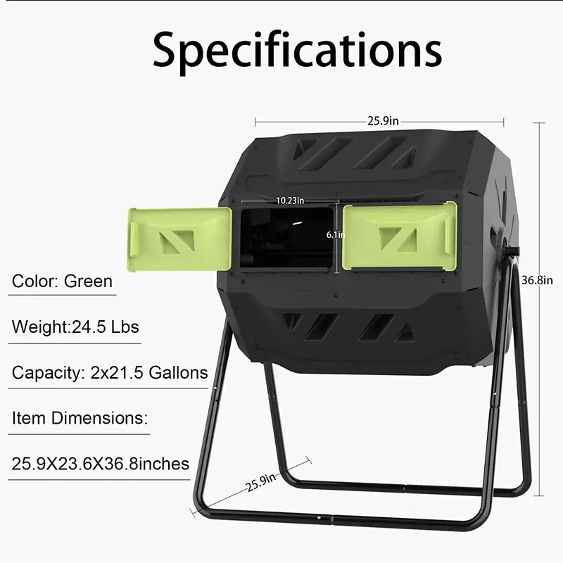 43-Gallon Dual-Chamber Compost Tumbler with Enhanced Aeration, BPA-Free Construction, and Sturdy Steel Frame – Blue Door