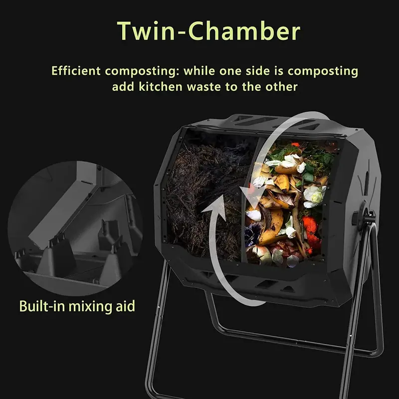 43-Gallon Dual-Chamber Compost Tumbler with Enhanced Aeration, BPA-Free Construction, and Sturdy Steel Frame – Blue Door