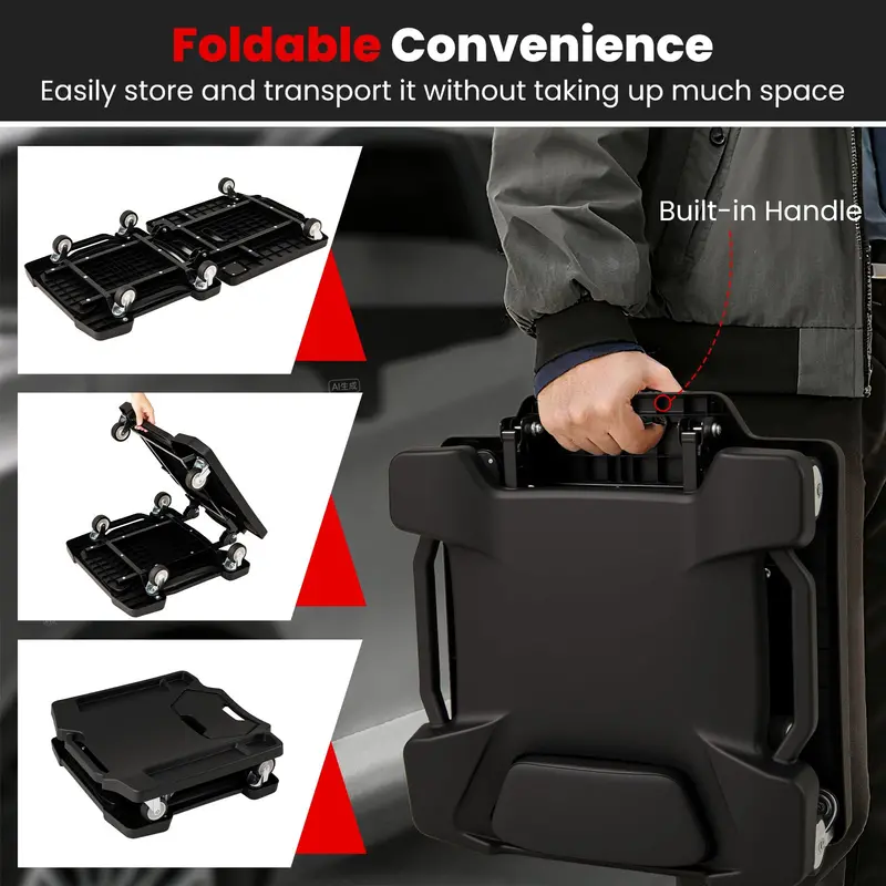 43-Inch Padded Mechanic Creeper with Contoured Headrest and Dual Tool Trays 2