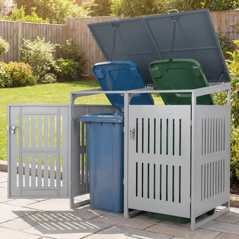 44 Cu. Ft. Dual-Bin Outdoor Trash Storage Shed with Gas-Assist Lid
