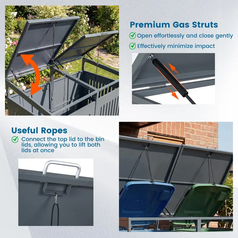 44 Cu. Ft. Dual-Bin Outdoor Trash Storage Shed with Gas-Assist Lid