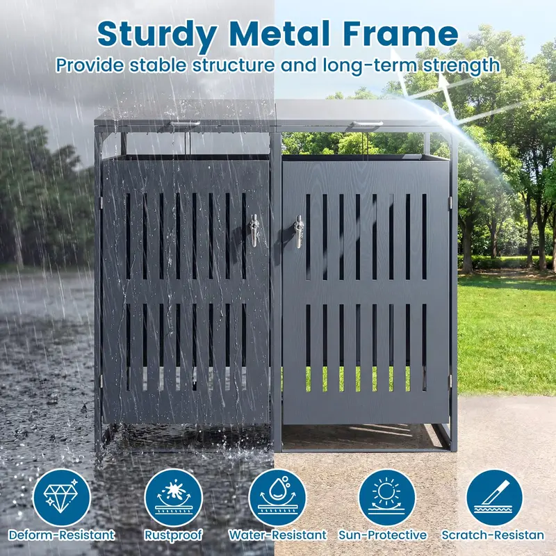 44 Cu. Ft. Dual-Bin Outdoor Trash Storage Shed with Gas-Assist Lid