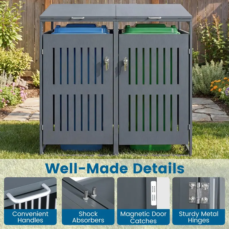 44 Cu. Ft. Dual-Bin Outdoor Trash Storage Shed with Gas-Assist Lid