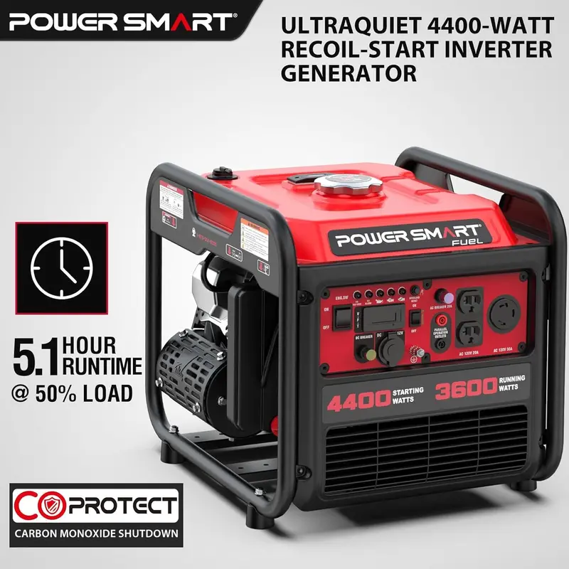4400W Portable Gas Inverter Generator – RV-Ready, 30A Outlet, Recoil Start 2