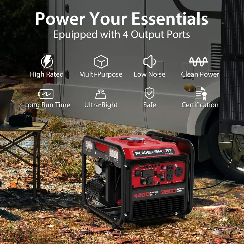 4400W Portable Gas Inverter Generator – RV-Ready, 30A Outlet, Recoil Start