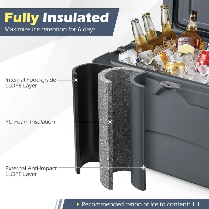 45-Quart Hard-Sided Cooler – Travel-Friendly Handles, Integrated Cup Holders