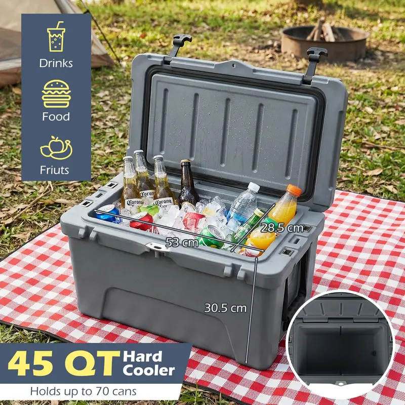 45-Quart Hard-Sided Cooler – Travel-Friendly Handles, Integrated Cup Holders