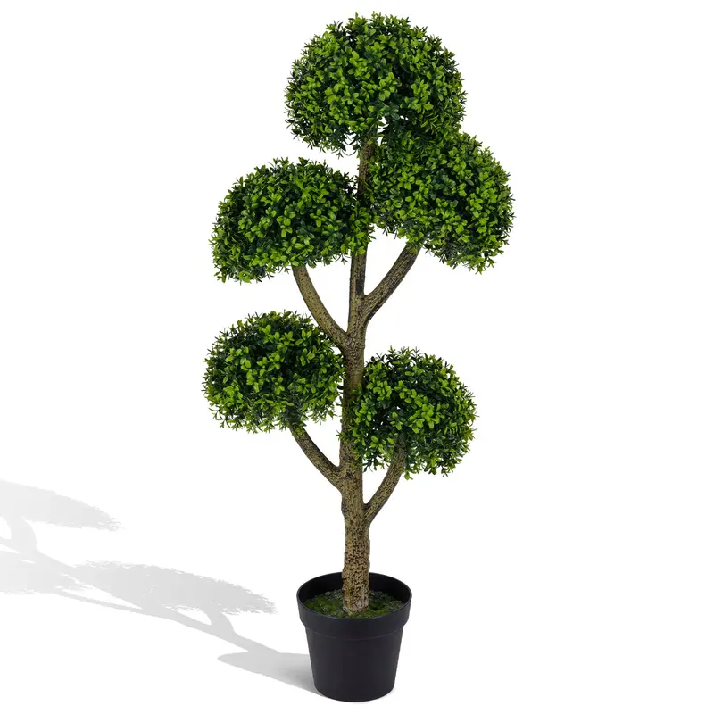 46-Inch Artificial Boxwood Topiary Tree Featuring Five Spherical Greenery Clusters