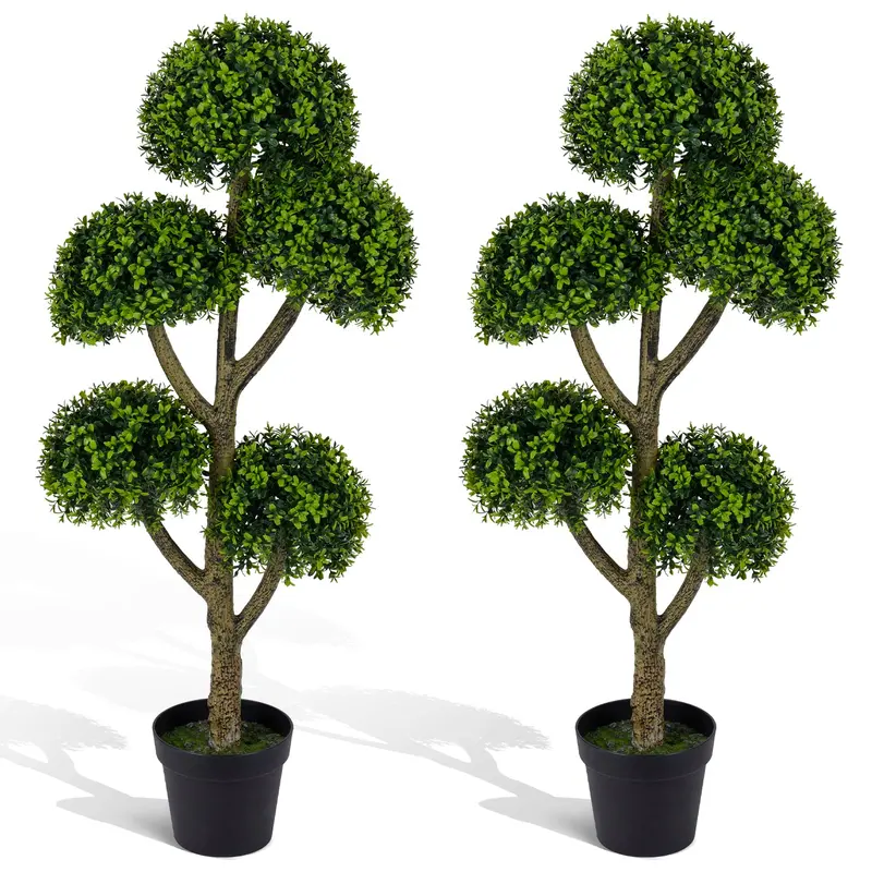 46-Inch Artificial Boxwood Topiary Tree Featuring Five Spherical Greenery Clusters 2