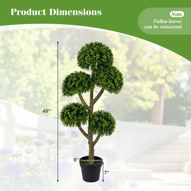 46-Inch Artificial Boxwood Topiary Tree Featuring Five Spherical Greenery Clusters